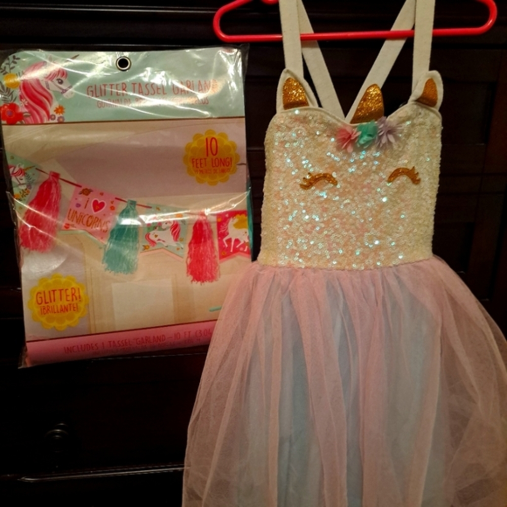 Unicorn dress and unicorn birthday banner